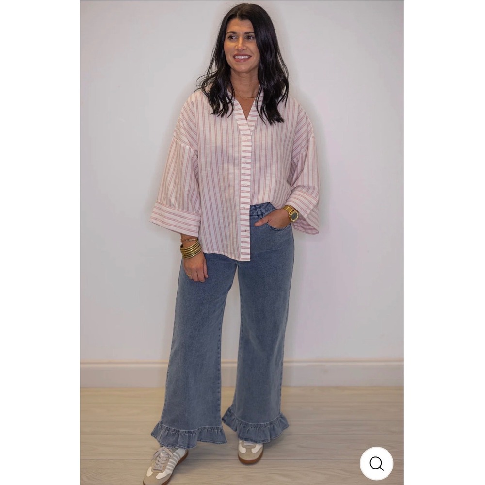 Entro Ruffle Hem Wide Leg Pink Stretch Denim Size S